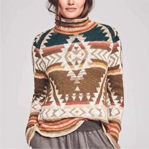 Faherty Aberdeen Aztec Mock Neck Sweater knit from a cotton blend